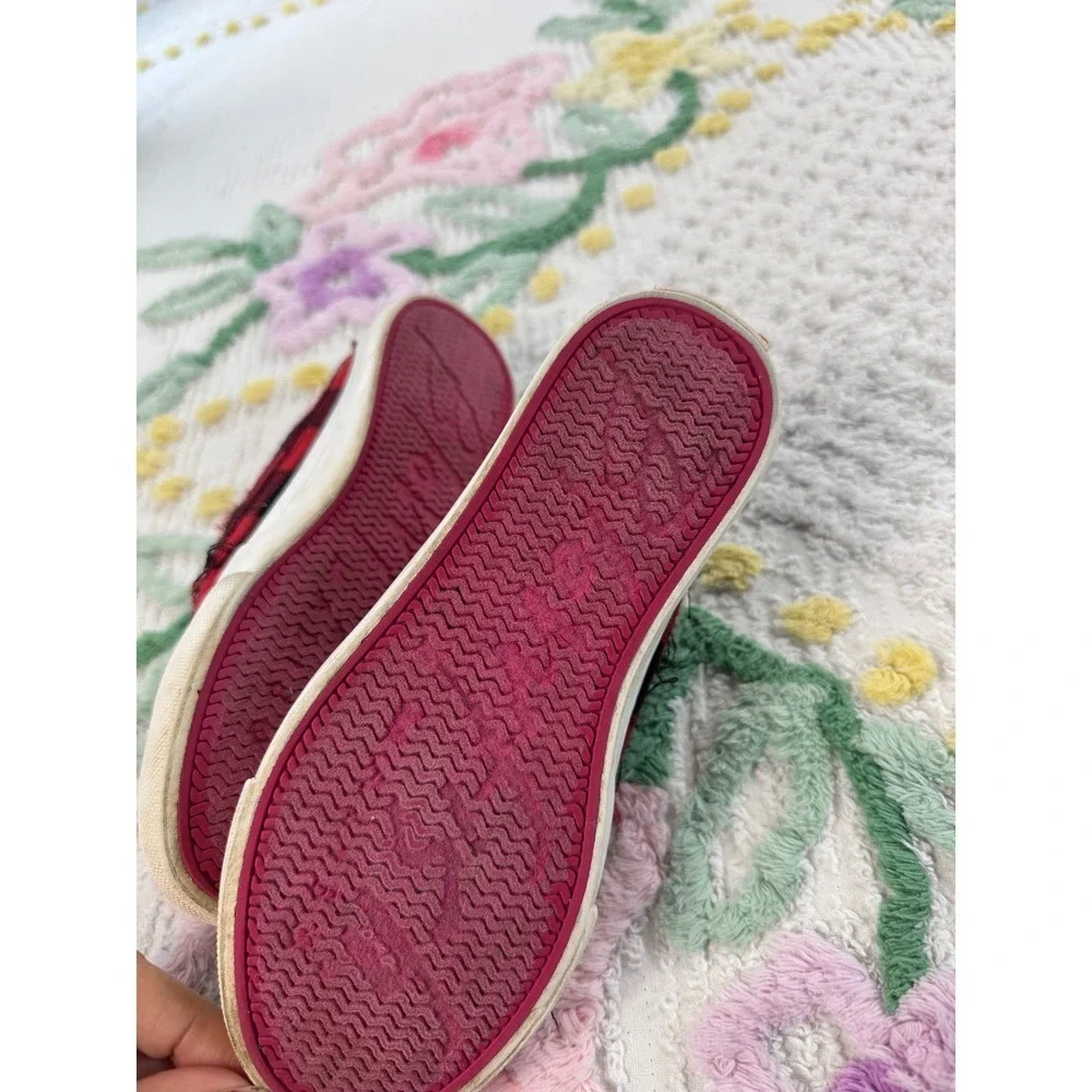 Blowfish Malibu Kids Red Black Plaid Slip On Sneakers Size 12